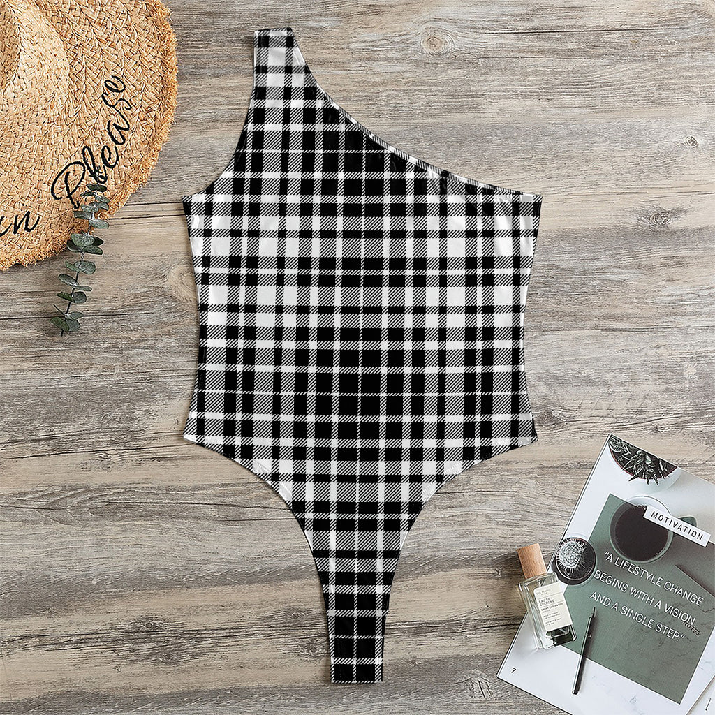 Black And White Border Tartan Print One Shoulder Bodysuit