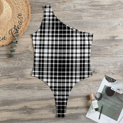 Black And White Border Tartan Print One Shoulder Bodysuit