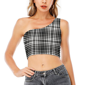 Black And White Border Tartan Print One Shoulder Crop Top