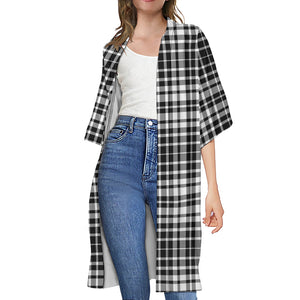 Black And White Border Tartan Print Open Front Beach Cover Up