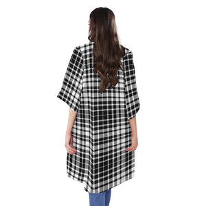 Black And White Border Tartan Print Open Front Beach Cover Up