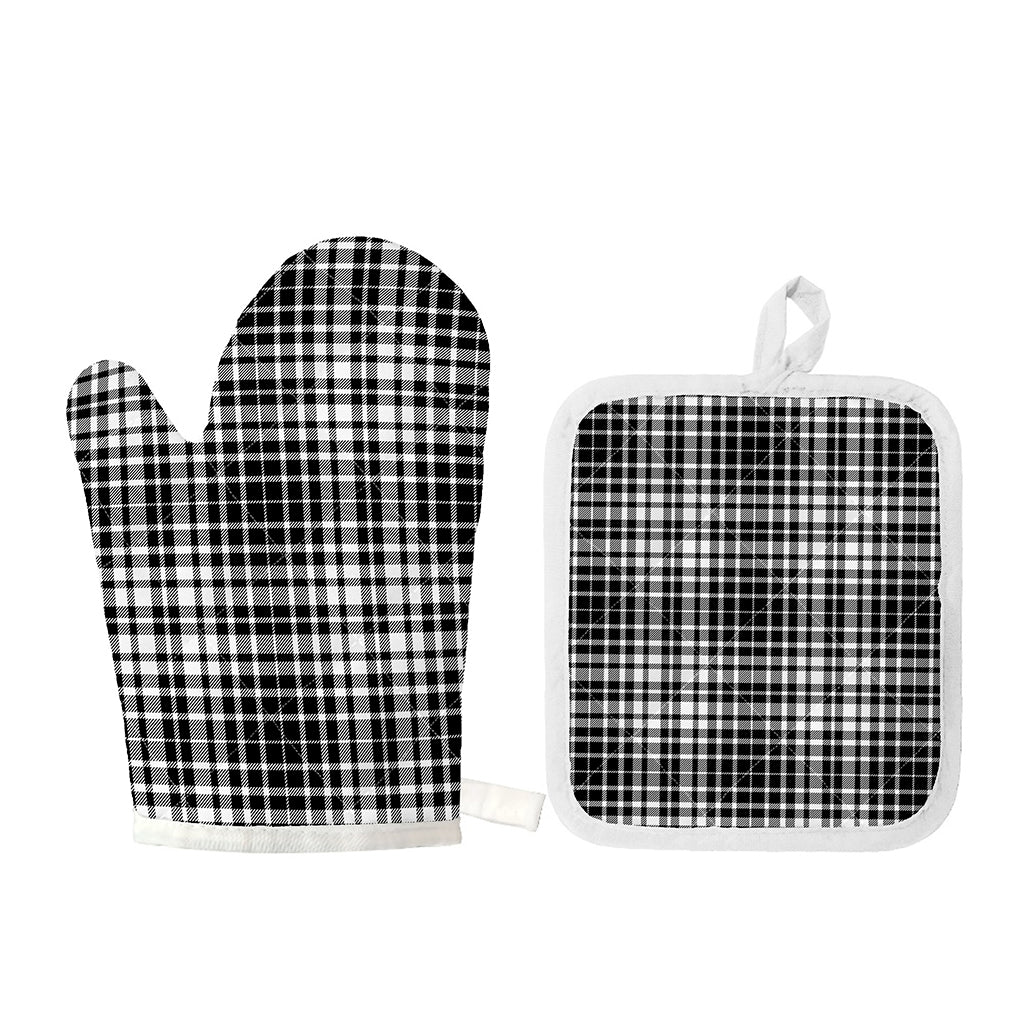 Black And White Border Tartan Print Oven Mitt And Pot Holder Set