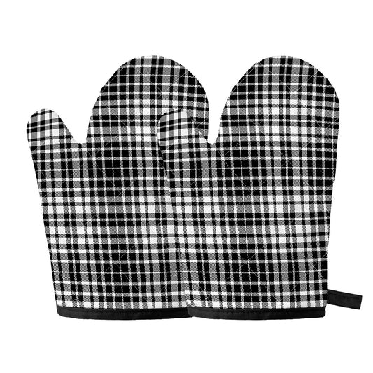 Black And White Border Tartan Print Oven Mitts