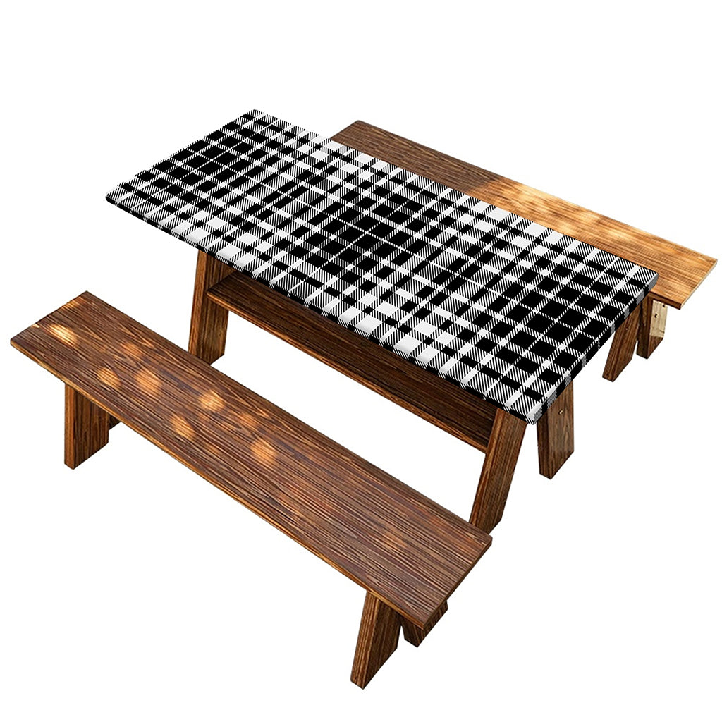 Black And White Border Tartan Print Picnic Table Cover