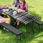 Black And White Border Tartan Print Picnic Table Cover