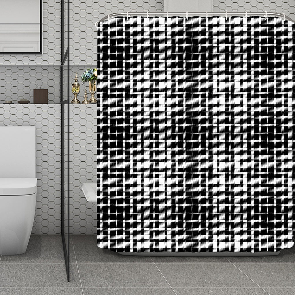 Black And White Border Tartan Print Polyester Shower Curtain
