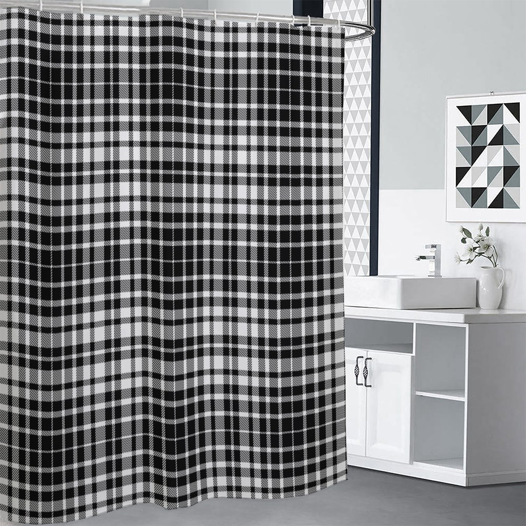 Black And White Border Tartan Print Premium Shower Curtain