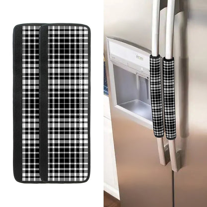 Black And White Border Tartan Print Refrigerator Handle Covers