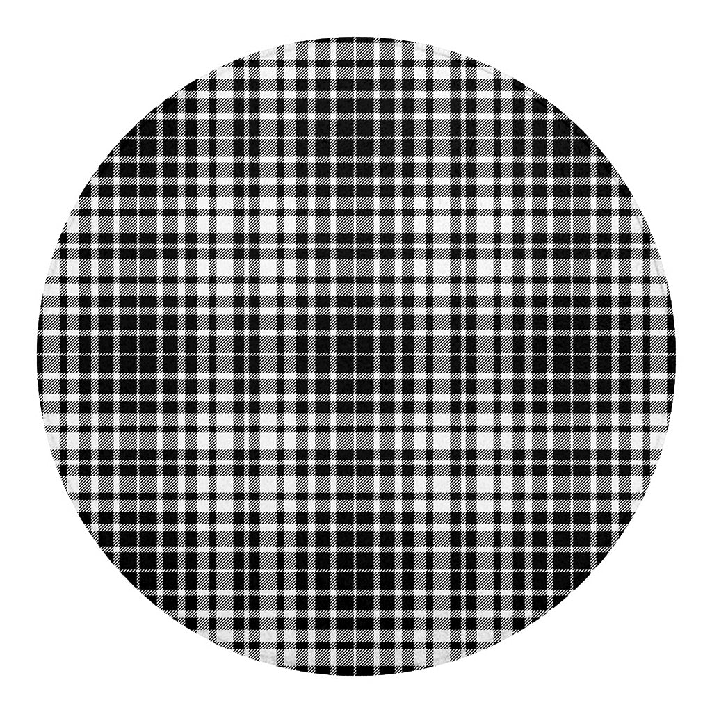 Black And White Border Tartan Print Round Blanket