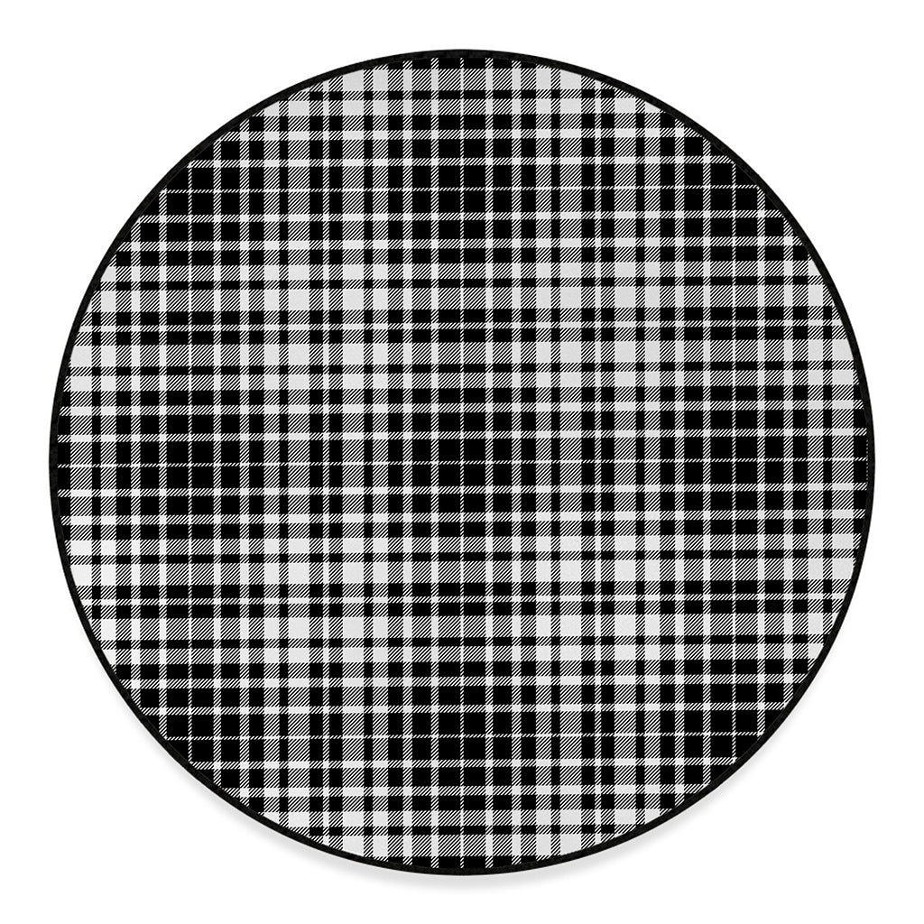 Black And White Border Tartan Print Round Floor Mat