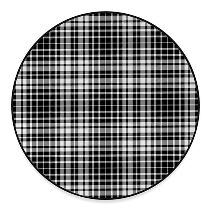 Black And White Border Tartan Print Round Floor Mat