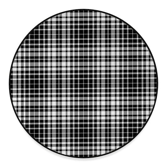 Black And White Border Tartan Print Round Floor Mat