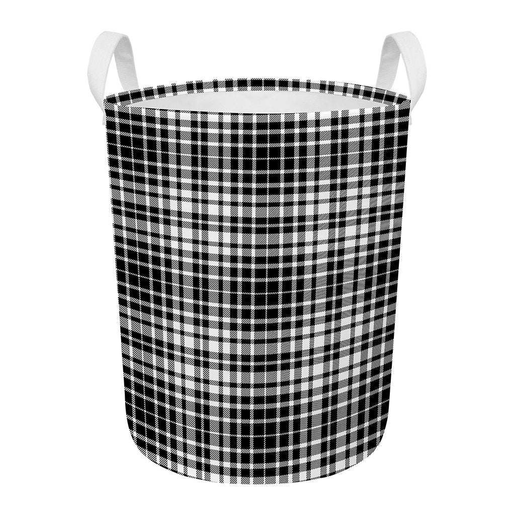 Black And White Border Tartan Print Round Laundry Basket