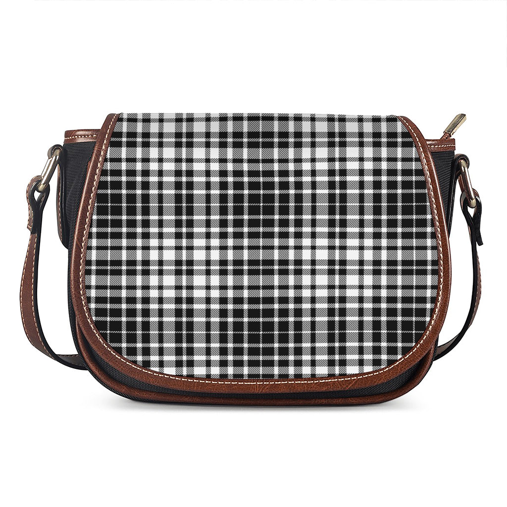 Black And White Border Tartan Print Saddle Bag