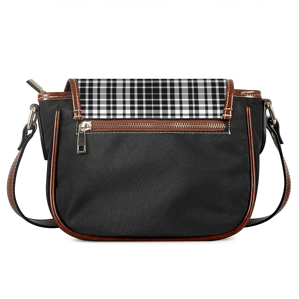 Black And White Border Tartan Print Saddle Bag