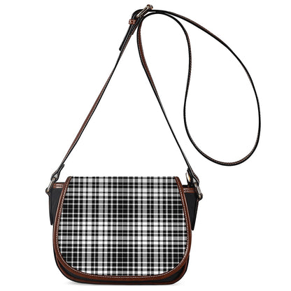 Black And White Border Tartan Print Saddle Bag