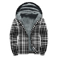 Black And White Border Tartan Print Sherpa Lined Zip Up Hoodie