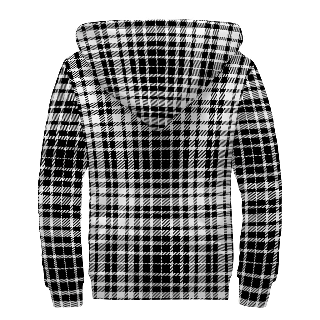 Black And White Border Tartan Print Sherpa Lined Zip Up Hoodie