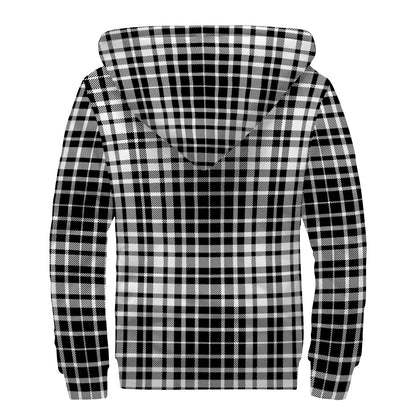 Black And White Border Tartan Print Sherpa Lined Zip Up Hoodie