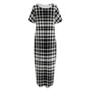 Black And White Border Tartan Print Short Sleeve Long Nightdress