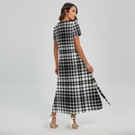 Black And White Border Tartan Print Short Sleeve Maxi Dress