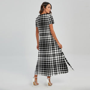 Black And White Border Tartan Print Short Sleeve Maxi Dress