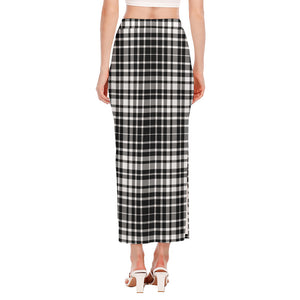 Black And White Border Tartan Print Side Slit Maxi Skirt