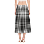 Black And White Border Tartan Print Side Slit Midi Skirt