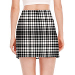 Black And White Border Tartan Print Side Slit Mini Skirt