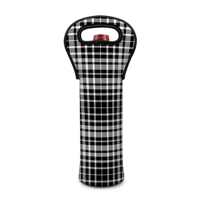 Black And White Border Tartan Print Single Neoprene Wine Tote