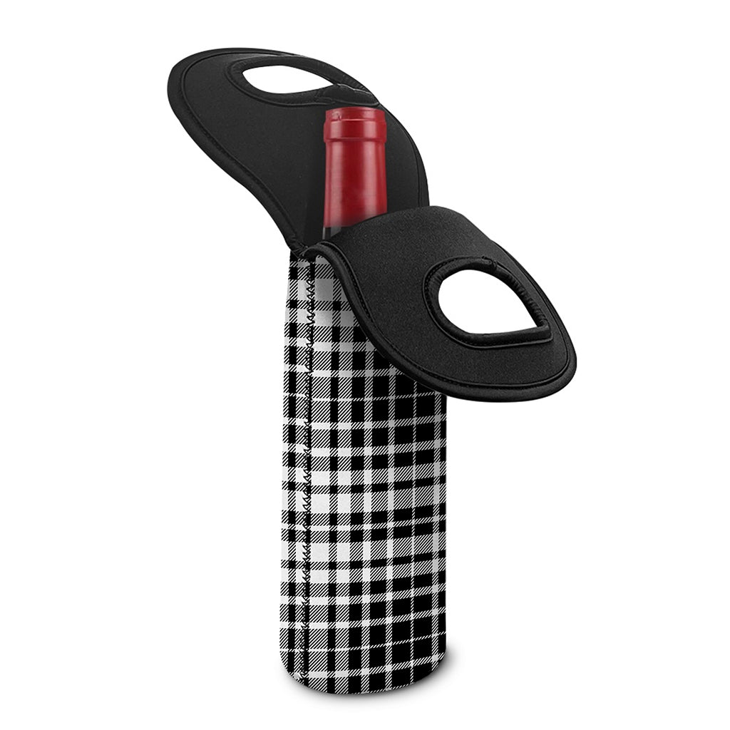 Black And White Border Tartan Print Single Neoprene Wine Tote