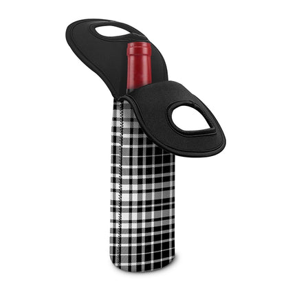 Black And White Border Tartan Print Single Neoprene Wine Tote