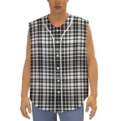 Black And White Border Tartan Print Sleeveless Baseball Jersey