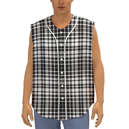 Black And White Border Tartan Print Sleeveless Baseball Jersey