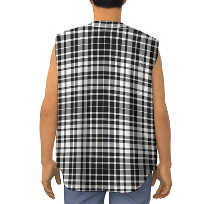 Black And White Border Tartan Print Sleeveless Baseball Jersey