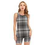 Black And White Border Tartan Print Sleeveless One Piece Swimsuit