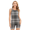 Black And White Border Tartan Print Sleeveless One Piece Swimsuit