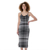 Black And White Border Tartan Print Slim Fit Midi Cami Dress