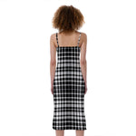 Black And White Border Tartan Print Slim Fit Midi Cami Dress