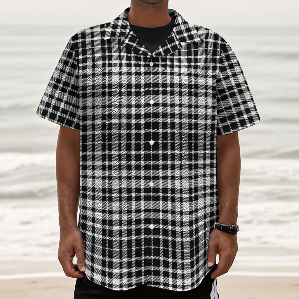 Black And White Border Tartan Print Textured Short Sleeve Shirt