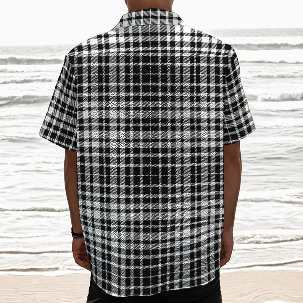 Black And White Border Tartan Print Textured Short Sleeve Shirt