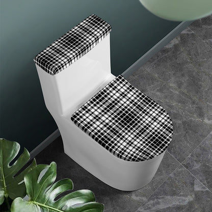 Black And White Border Tartan Print Toilet Lid And Tank Cover Set