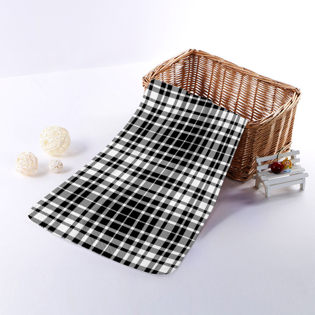 Black And White Border Tartan Print Towel