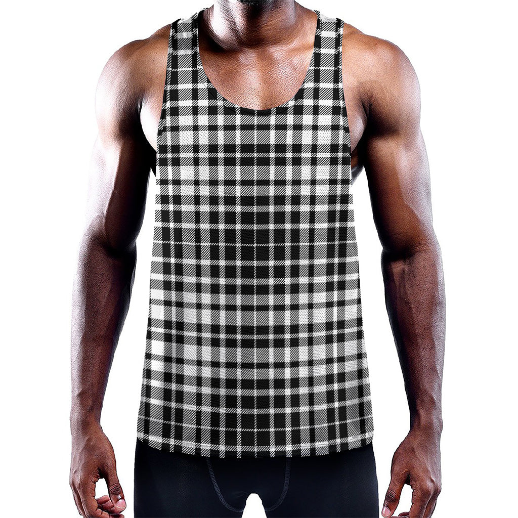 Black And White Border Tartan Print Training Tank Top