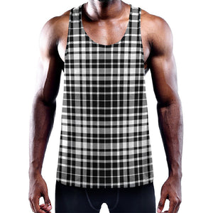 Black And White Border Tartan Print Training Tank Top