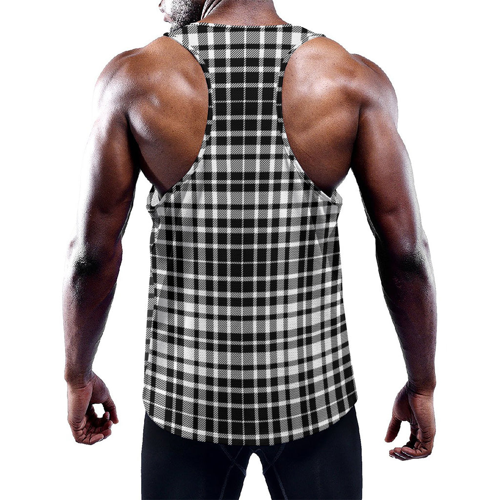 Black And White Border Tartan Print Training Tank Top