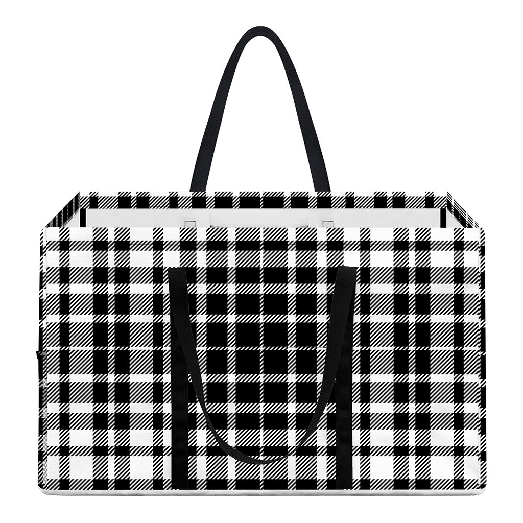 Black And White Border Tartan Print Utility Tote Bag