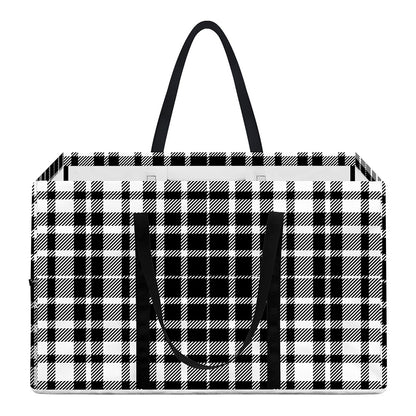 Black And White Border Tartan Print Utility Tote Bag