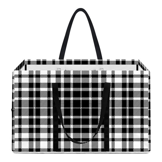 Black And White Border Tartan Print Utility Tote Bag
