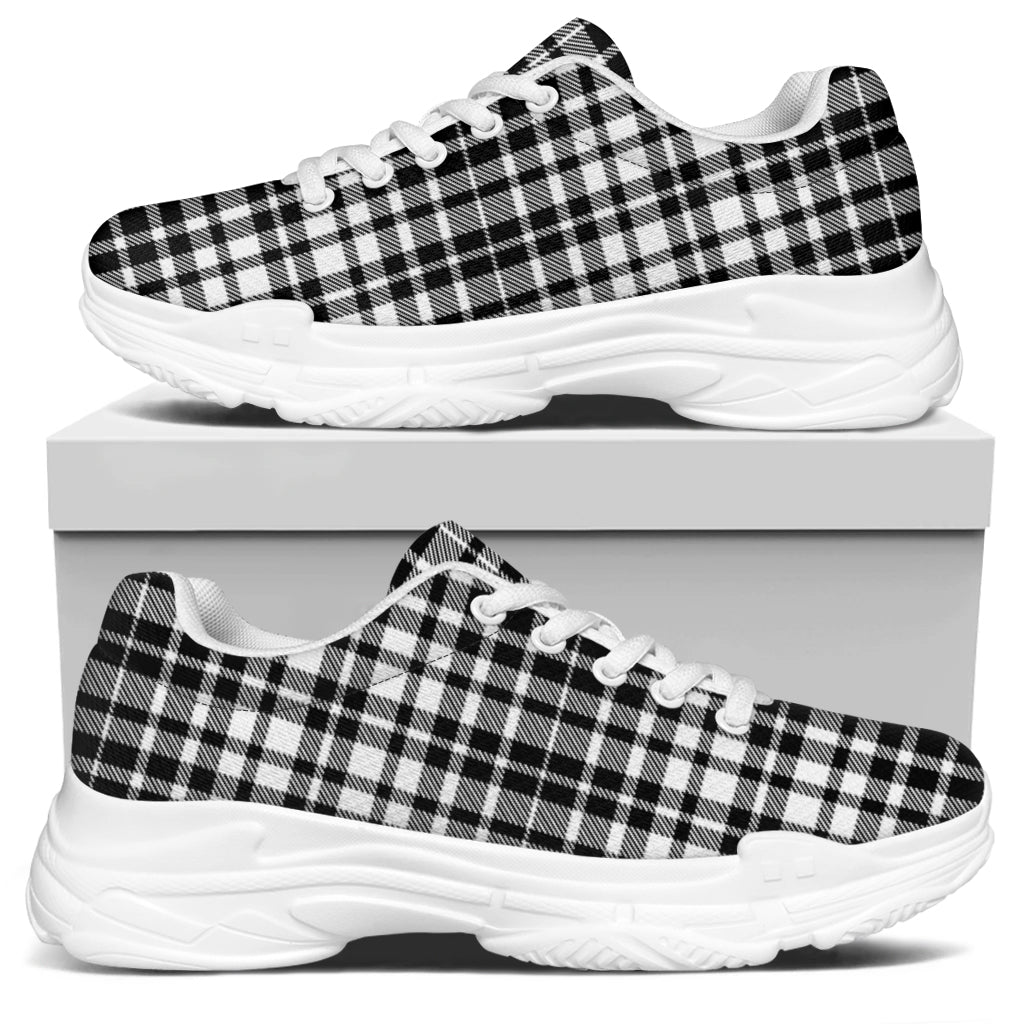 Black And White Border Tartan Print White Chunky Shoes